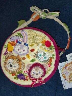 Tokyo DisneySea Duffy Friends Delightful Autumn Woods Round Plush Pouch Bag NWT